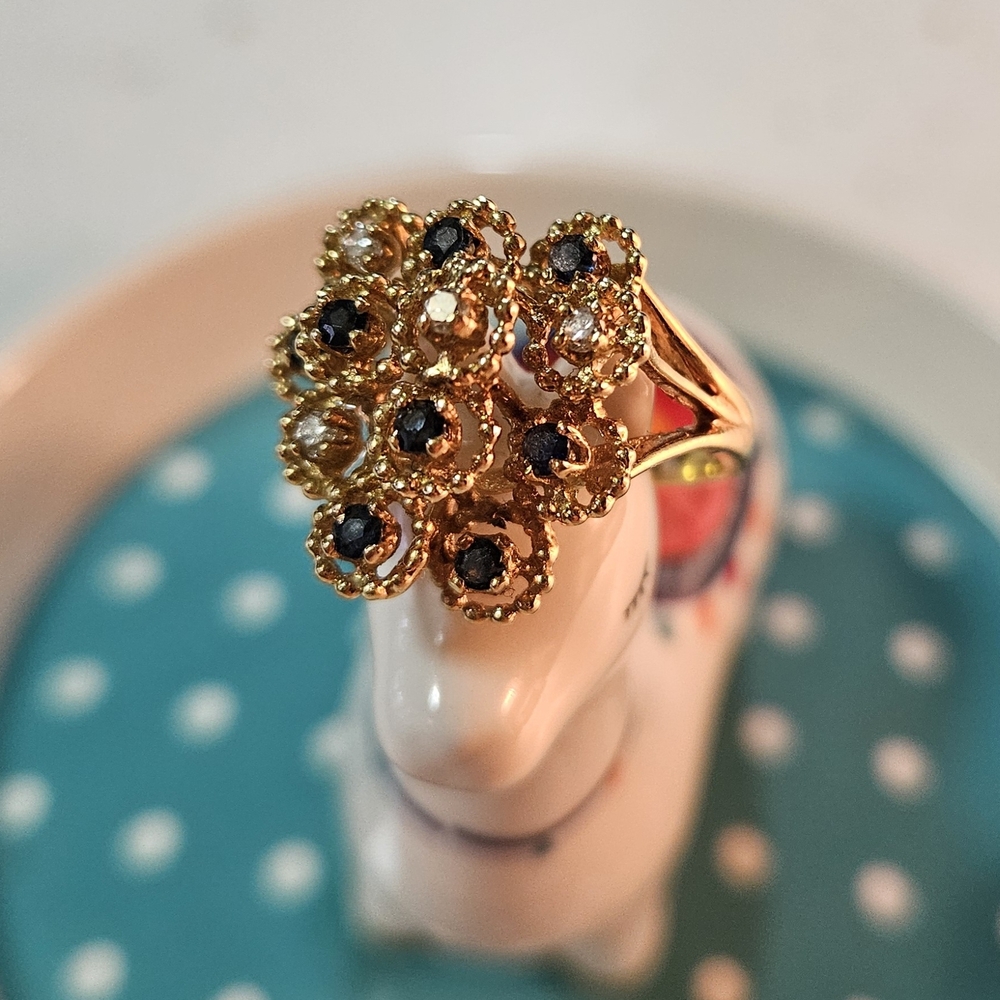 14k Gold Sapphire & Diamond Cocktail Ring